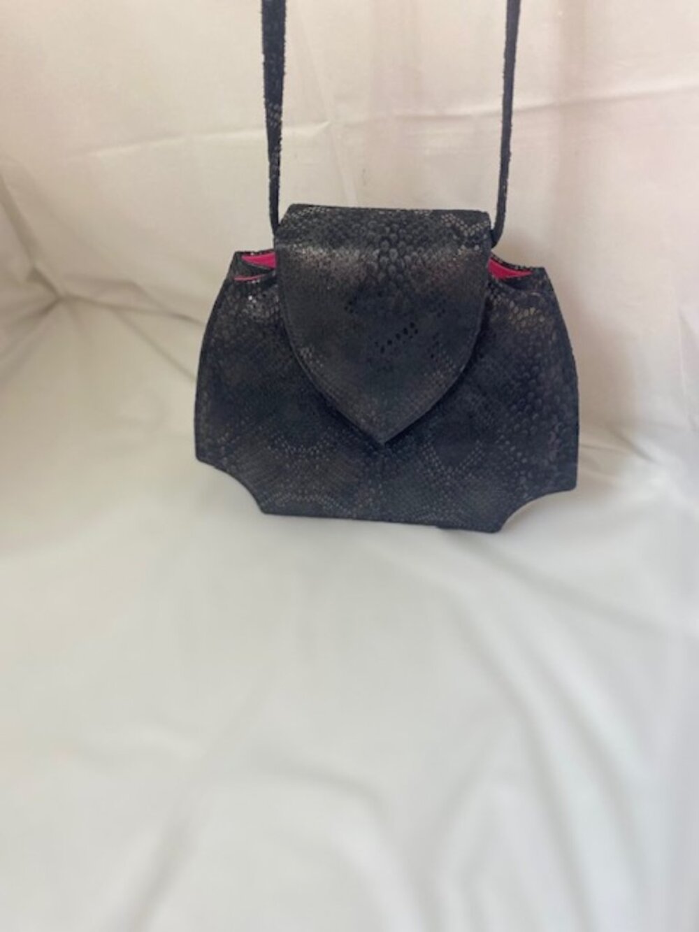 Michelle LaLonde Black Python-Embossed Structured Bag--Wearable Art